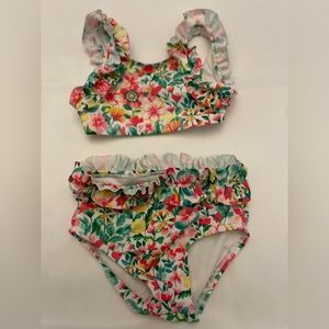 Janie and Jack floral print two piece bathing suit, 18-24 months